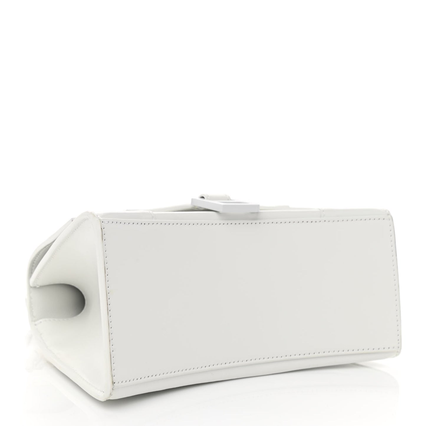 Shiny Box Calfskin Tonal B Small Hourglass Top Handle Bag White