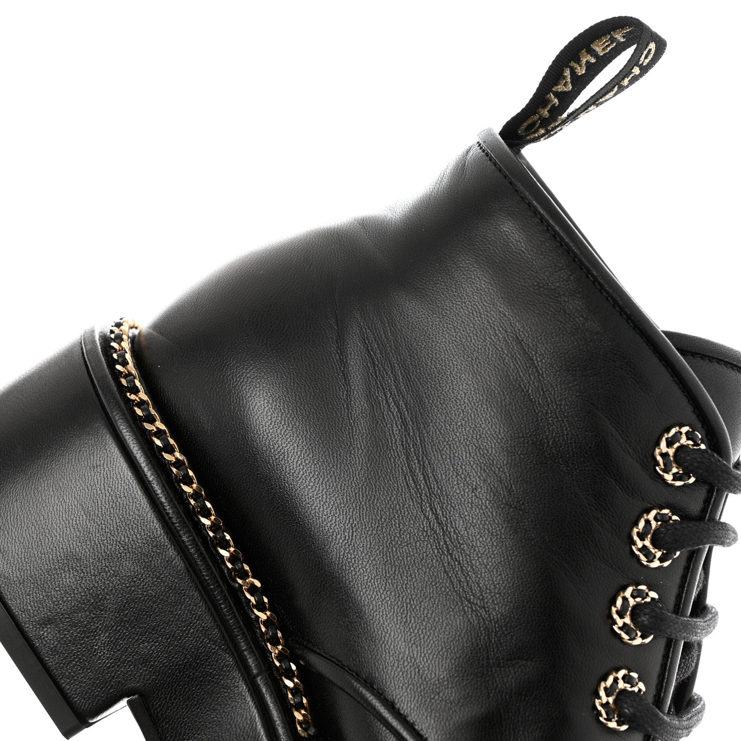 Chanel Calfskin Grosgrain Chain Lace Up CC Short Boots 38 Black 11 of 11