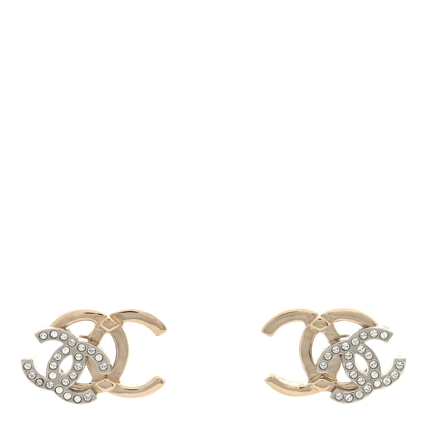 Chanel Crystal Double CC Earrings Gold Silver 1 of 5