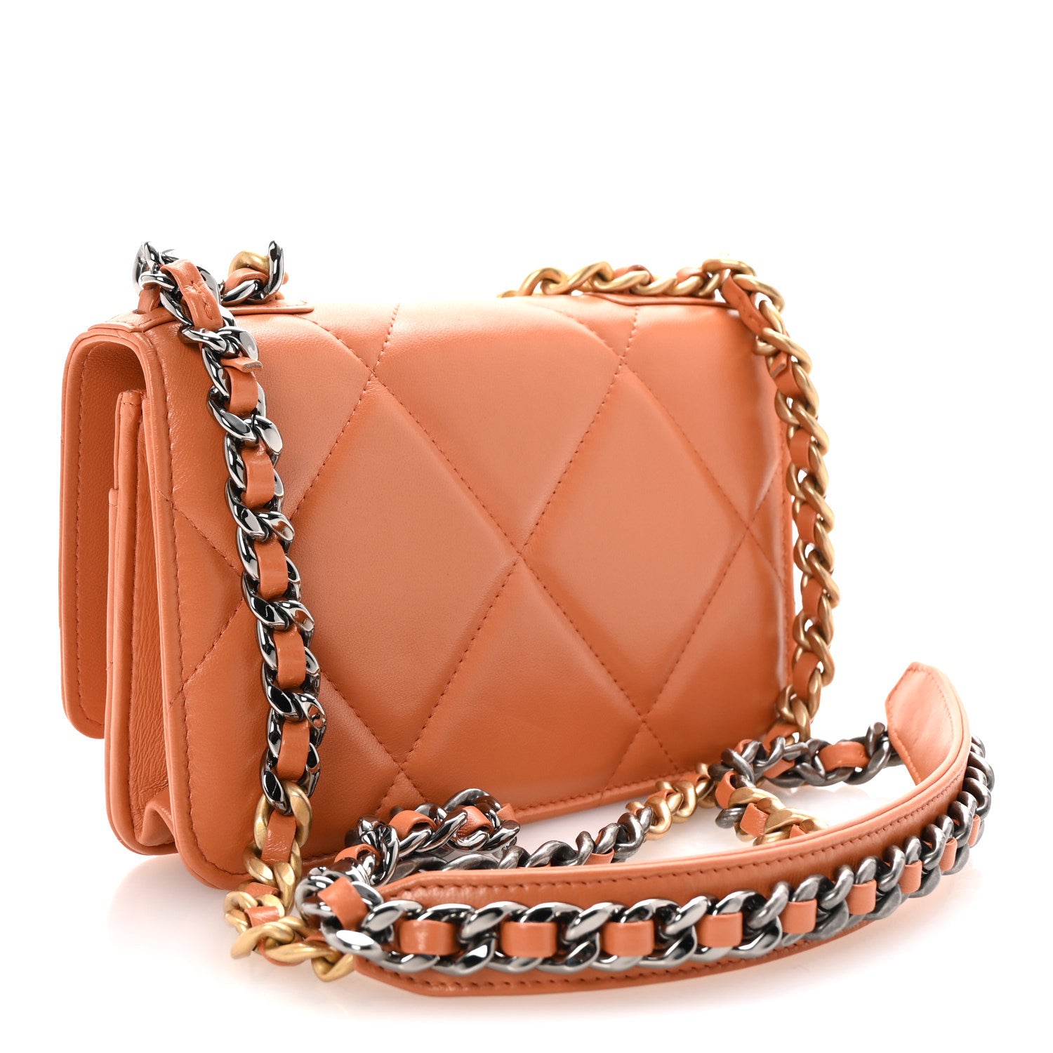 Chanel Lambskin Quilted Chanel 19 Wallet On Chain WOC Orange 3 of 12