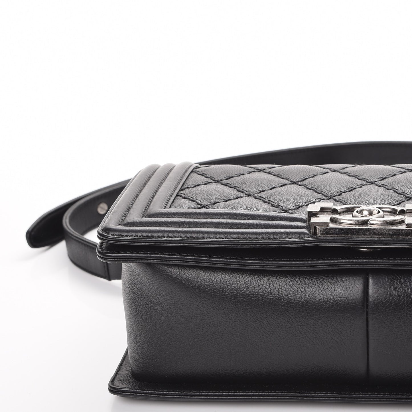 Calfskin Double Stitch Medium Boy Flap Black