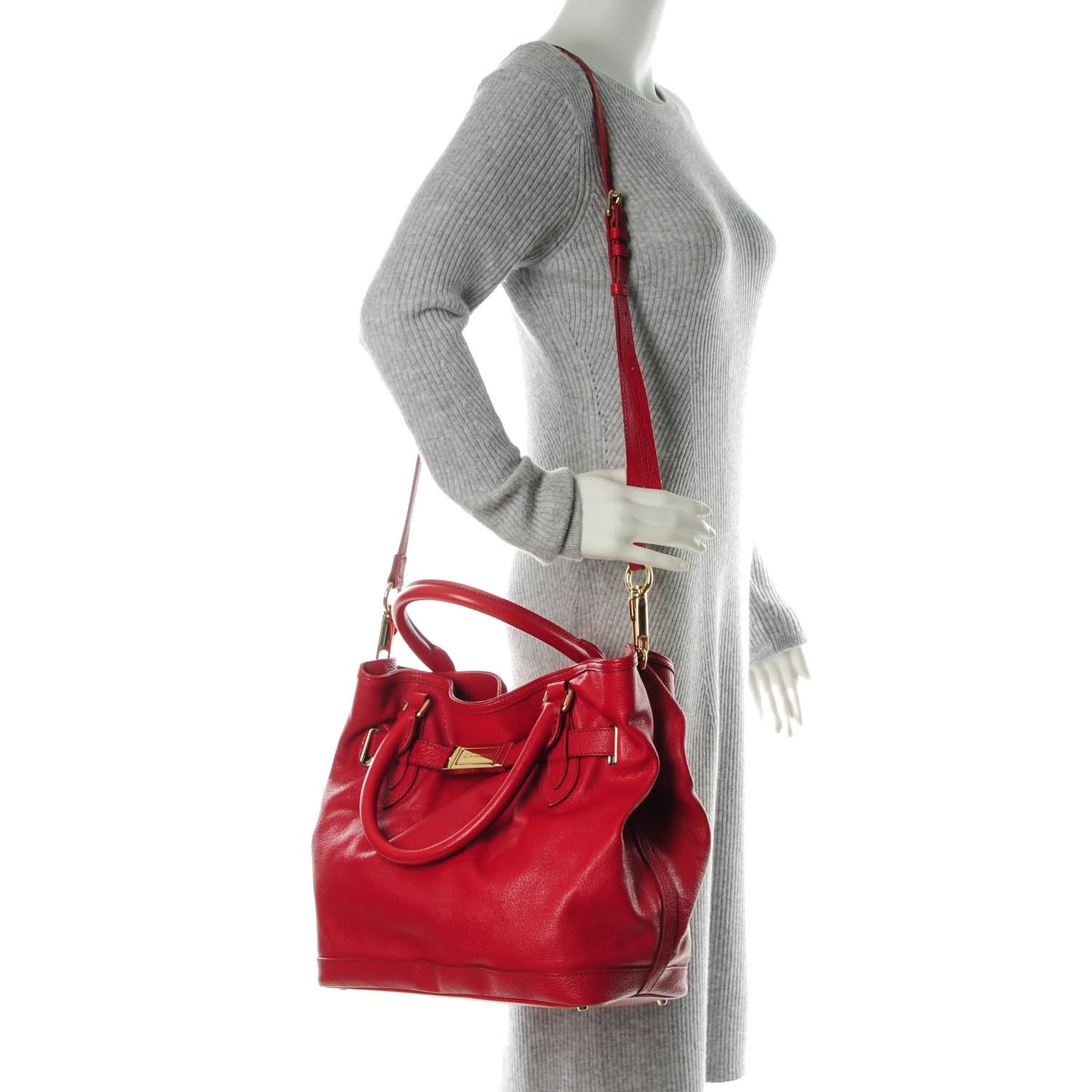 Burberry Grainy Calfskin Medium Golderton Tote Military Red 2 of 8