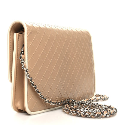 Chanel Grained Calfskin Diamond Stitched Wallet On Chain WOC Beige White 2 of 12