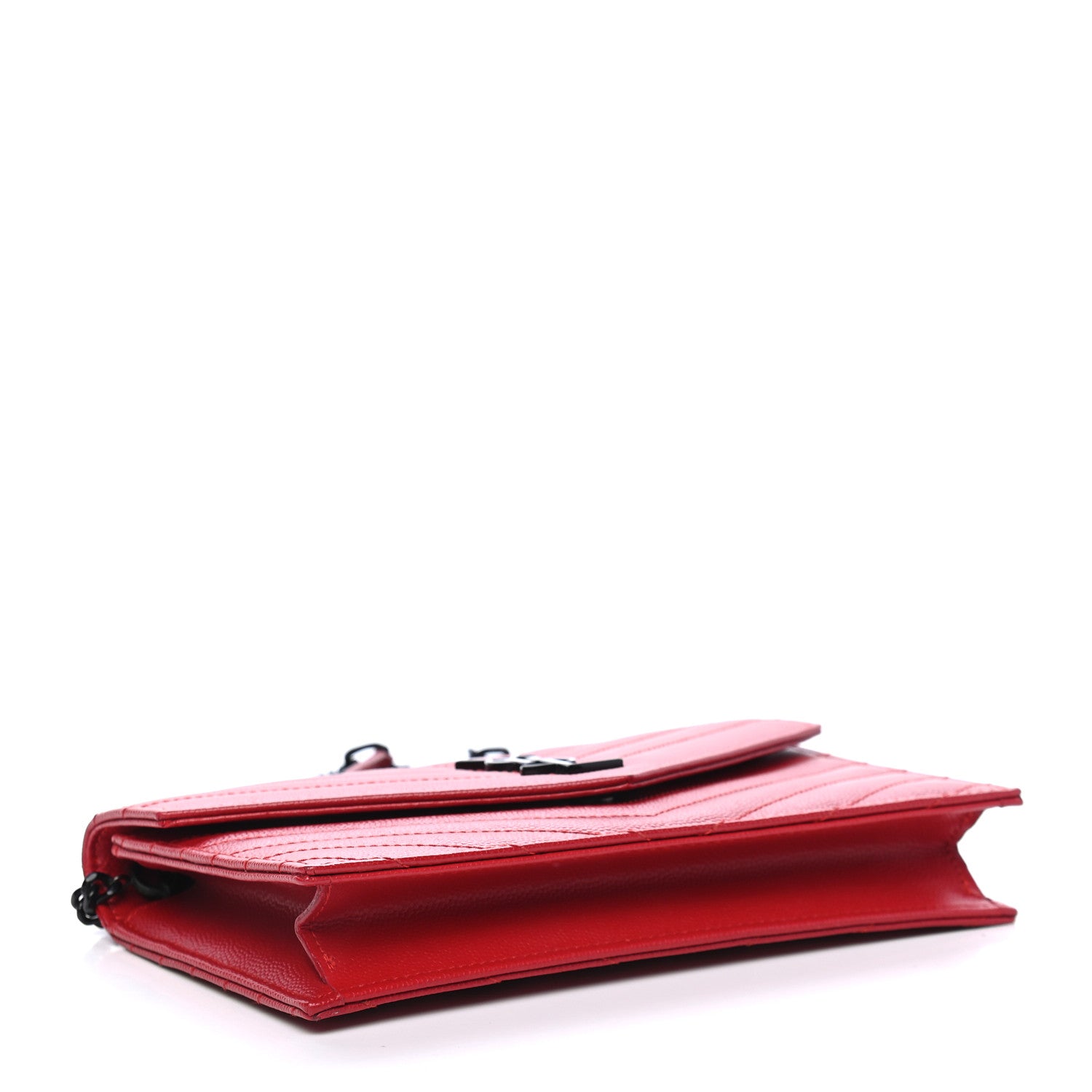 Saint Laurent Grain De Poudre Matelasse Chevron Monogram Envelope Chain Wallet Red 4 of 7