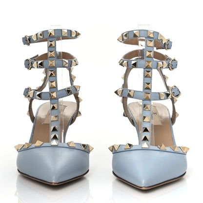 Valentino Garavani Calfskin Nappa Rockstud Ankle Strap 65mm Pumps 37.5 Water Sky 2 of 8