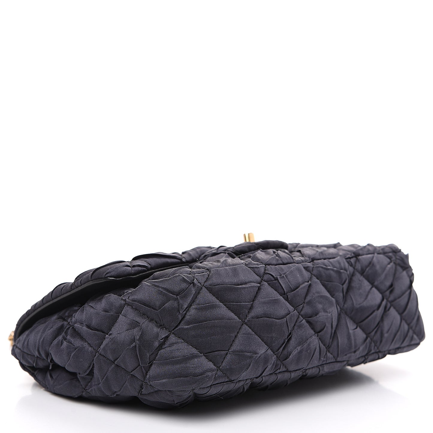 Satin Quilted Pleated Medium Single Flap Navy