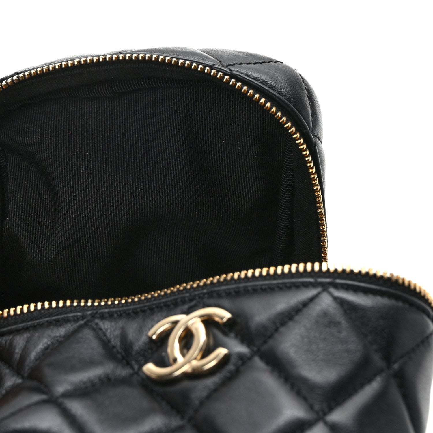 Chanel Lambskin Quilted Cube Chain Wristlet Case Black 11 of 14