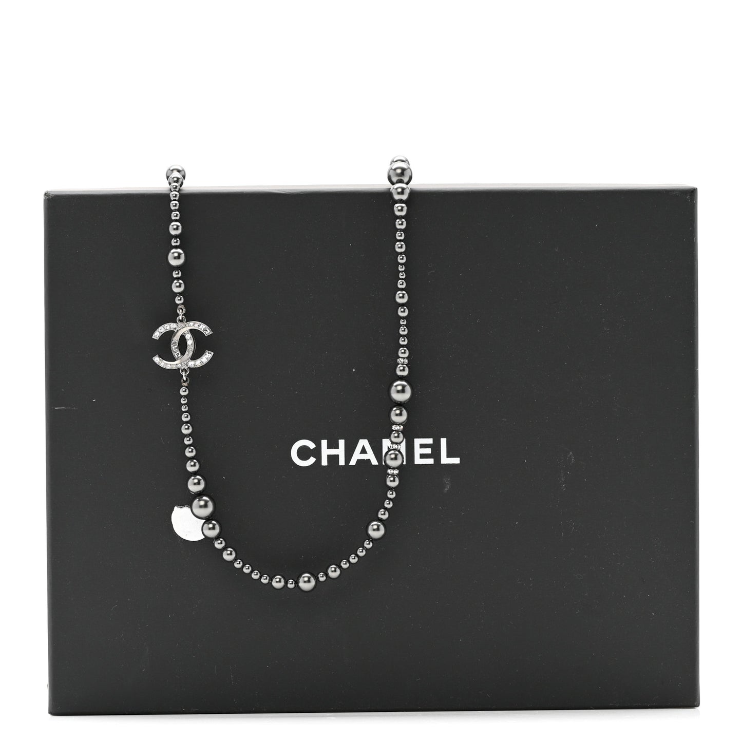 Ruthenium Graduated Pearl Crystal CC Long Necklace Dark Grey