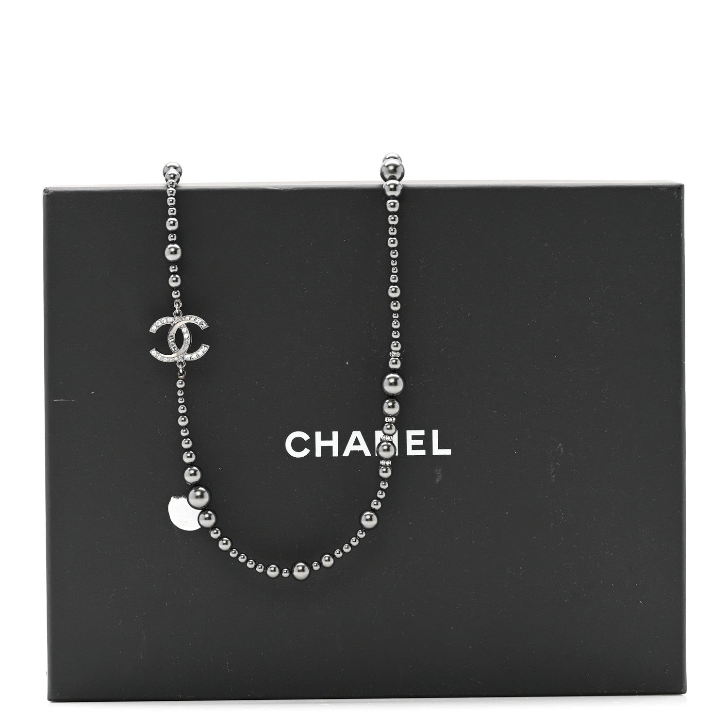 Chanel Ruthenium Graduated Pearl Crystal CC Long Necklace Dark Grey 6 of 6
