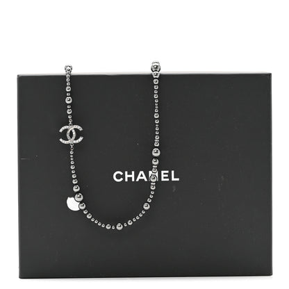 Chanel Ruthenium Graduated Pearl Crystal CC Long Necklace Dark Grey 6 of 6