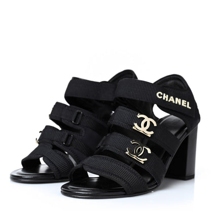 Chanel Fabric Metal CC Logo Sandals 38 Black 3 of 7
