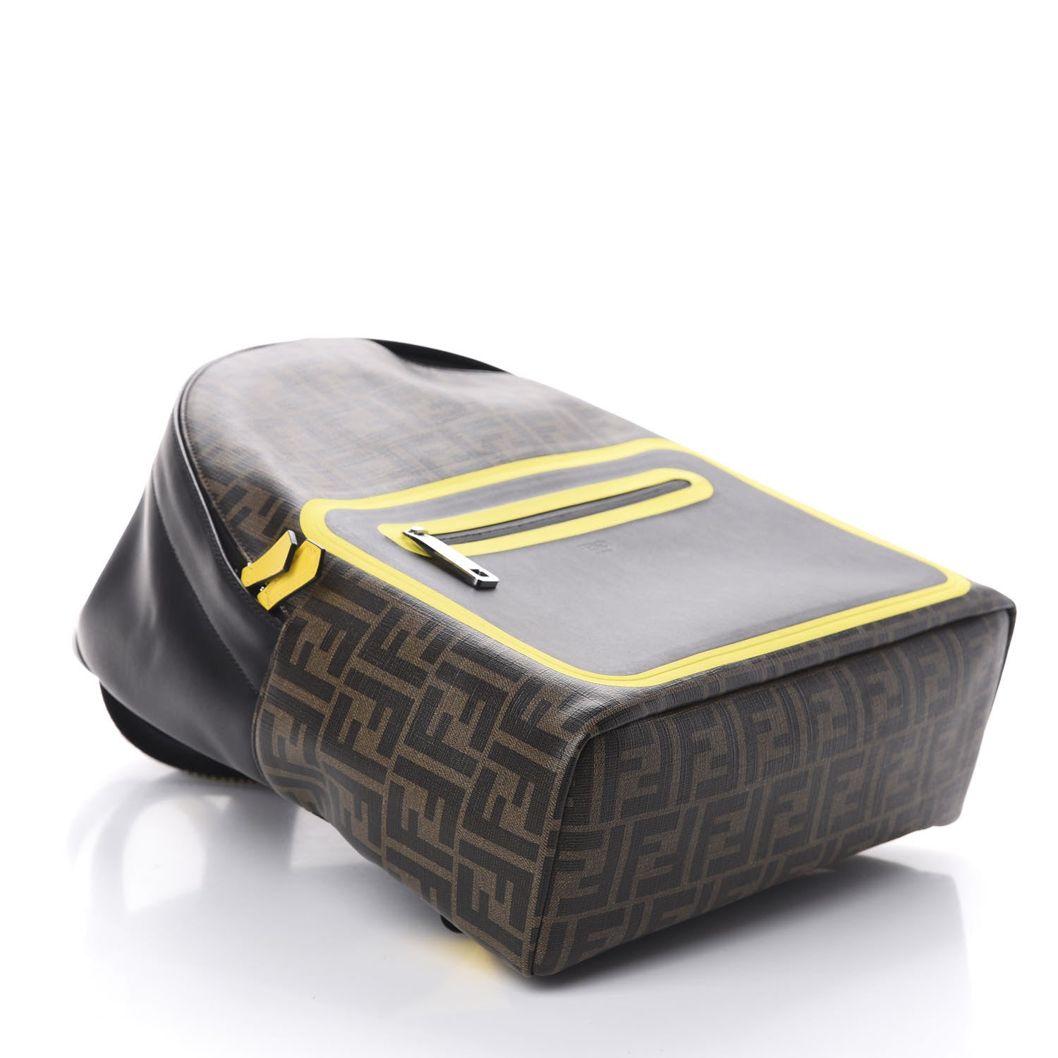 Fendi Glazed Fabric Calfskin FF 1974 Mania Pouch Pocket Backpack Mogano Panna Black Yellow 3 of 8