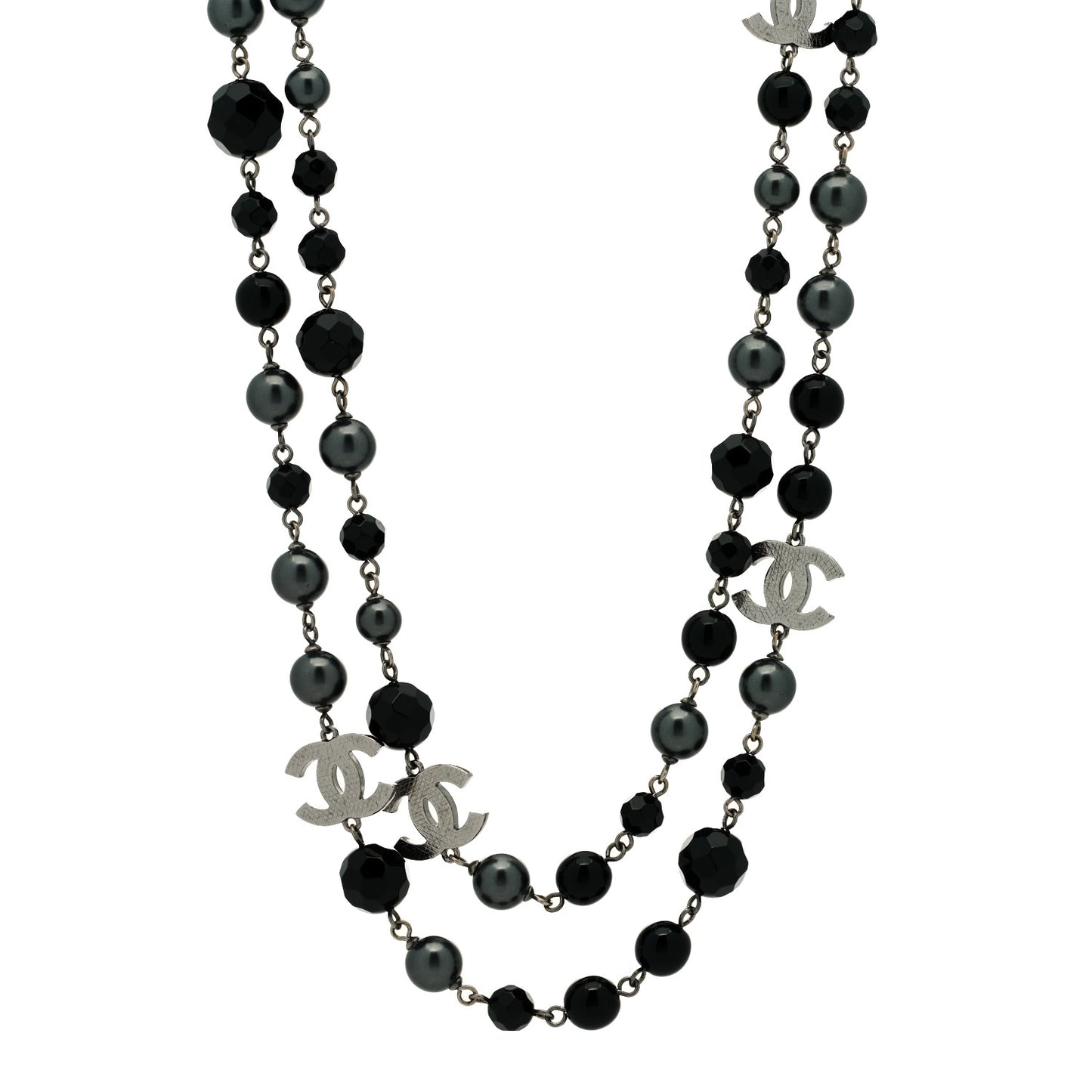Ruthenium Beaded CC Long Necklace Black