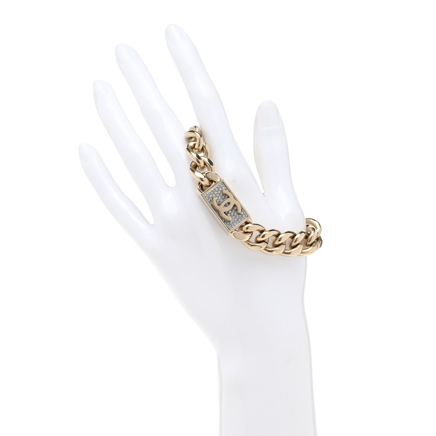 Chanel Crystal Chain CC Bracelet Gold 2 of 5