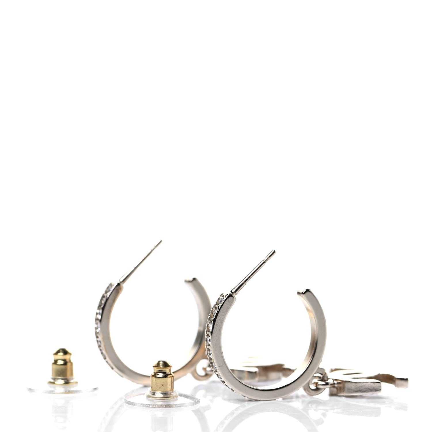 Chanel Crystal Lock Symbols CC Hoop Drop Earrings Gold 3 of 4