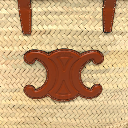 Celine Raffia Calfskin Triomphe Medium Panier Tan 7 of 9