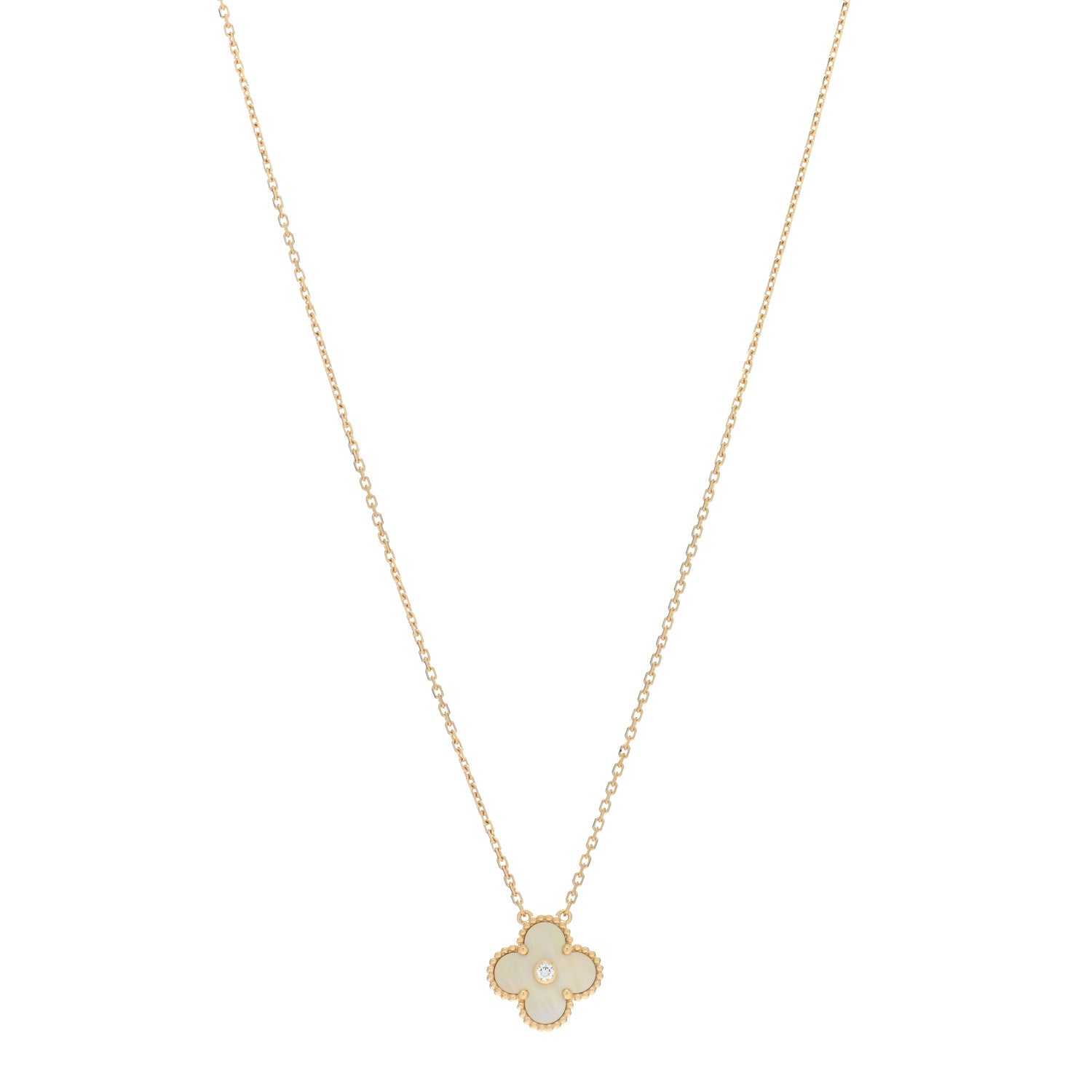 Van Cleef & Arpels 18K Yellow Gold Diamond Yellow Mother of Pearl Vintage Alhambra Pendant Necklace 1 of 5