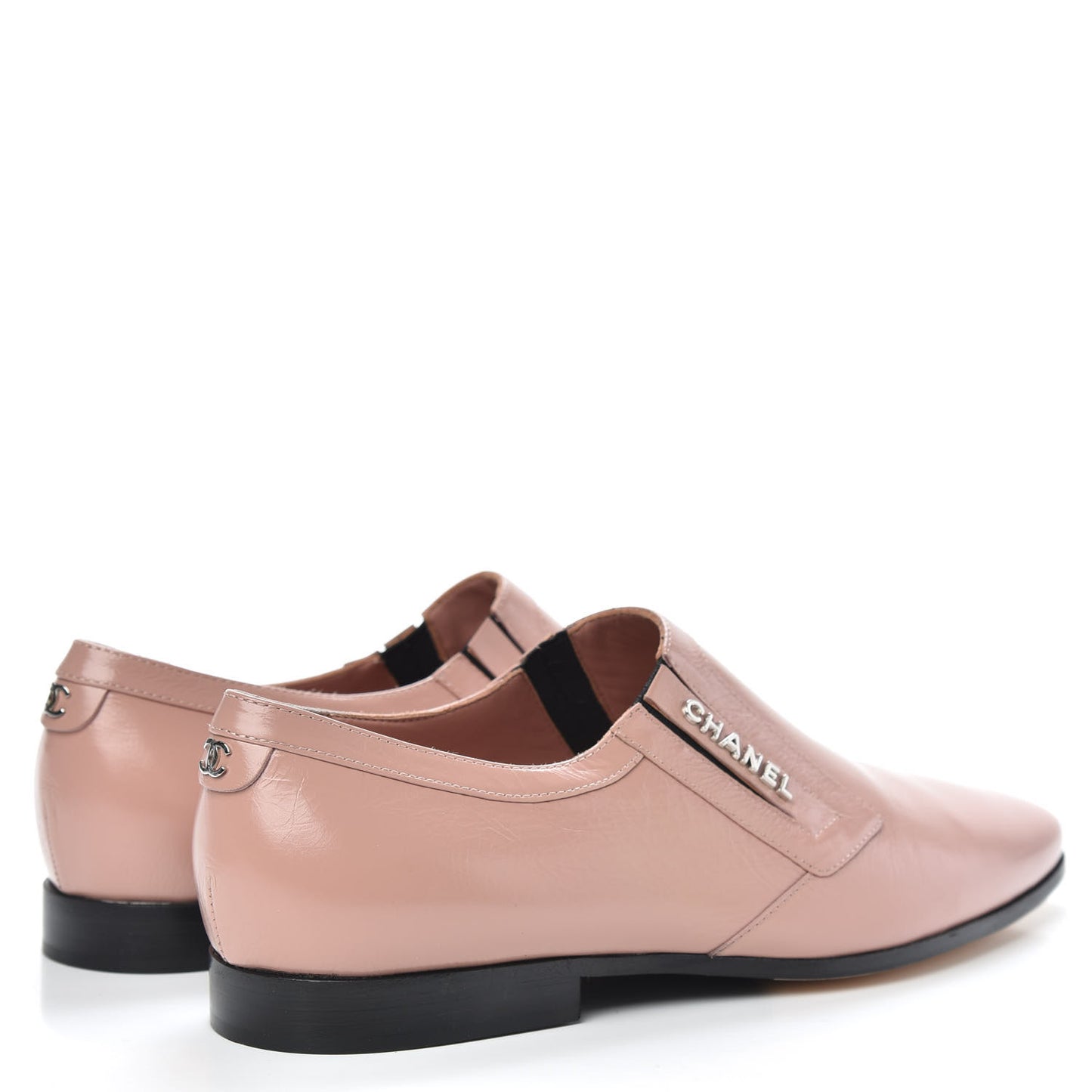 Glazed Calfskin Logo Slip On Loafers 38.5 Light Pink