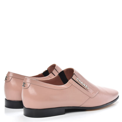 Chanel Glazed Calfskin Logo Slip On Loafers 38.5 Light Pink 4 of 9