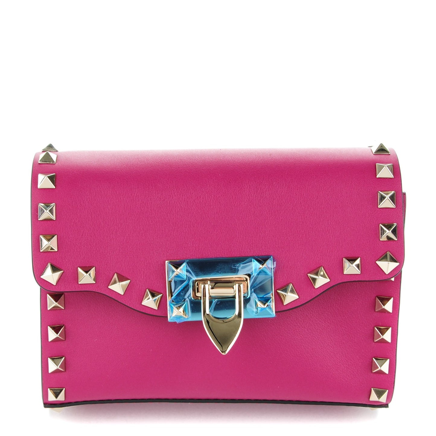 Vitello Mini Rockstud Flip Lock Crossbody Bag Deep Cyclamin