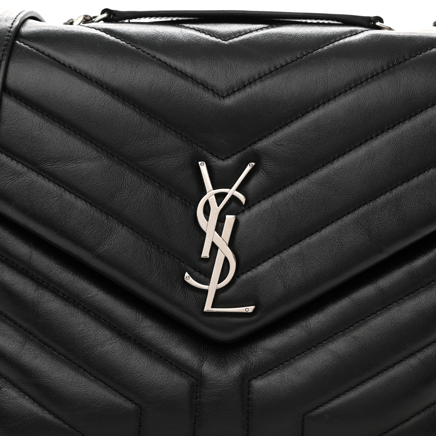 Calfskin Y Quilted Monogram Medium Loulou Chain Satchel Black