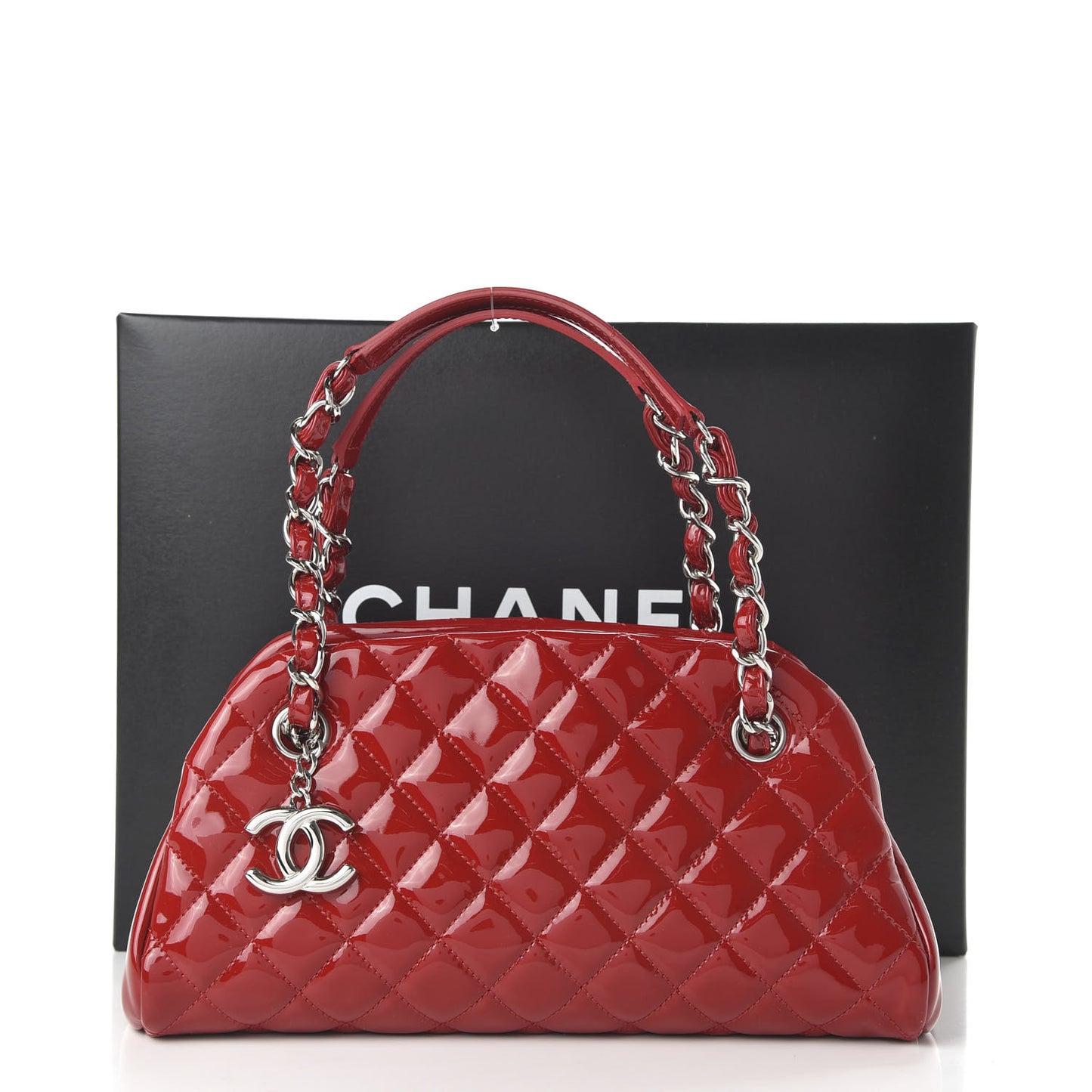 Patent Quilted Small Just Mademoiselle Bowling Bag Red