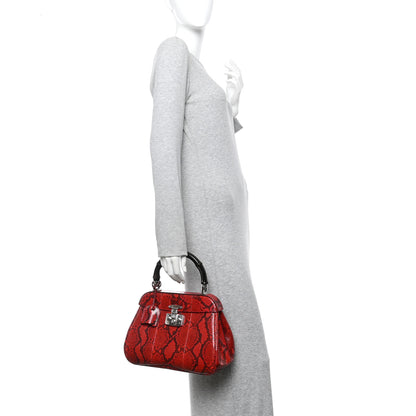 Gucci Snakeskin Bamboo Medium Lady Lock Top Handle Bag Red 2 of 10