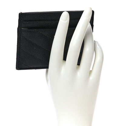 Saint Laurent Grain De Poudre Matelasse Chevron Monogram Credit Card Case Black 2 of 13