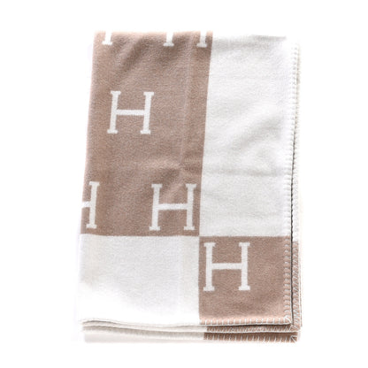 Hermes Wool Cashmere Avalon Baby Blanket Noisette Moyen White 1 of 3