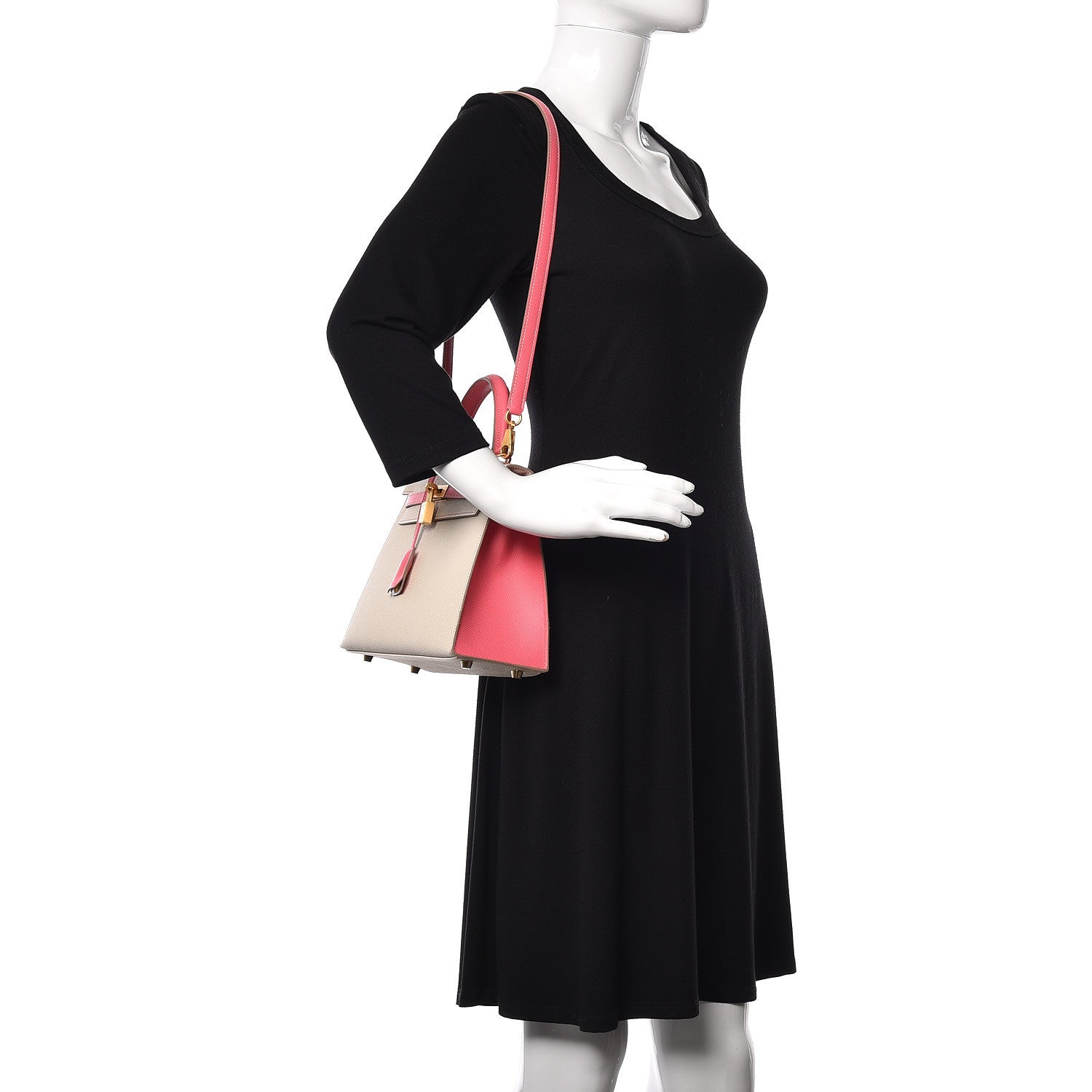 Hermes Epsom Bi-Color Horseshoe Kelly Sellier 25 Craie Rose Azalee 2 of 36