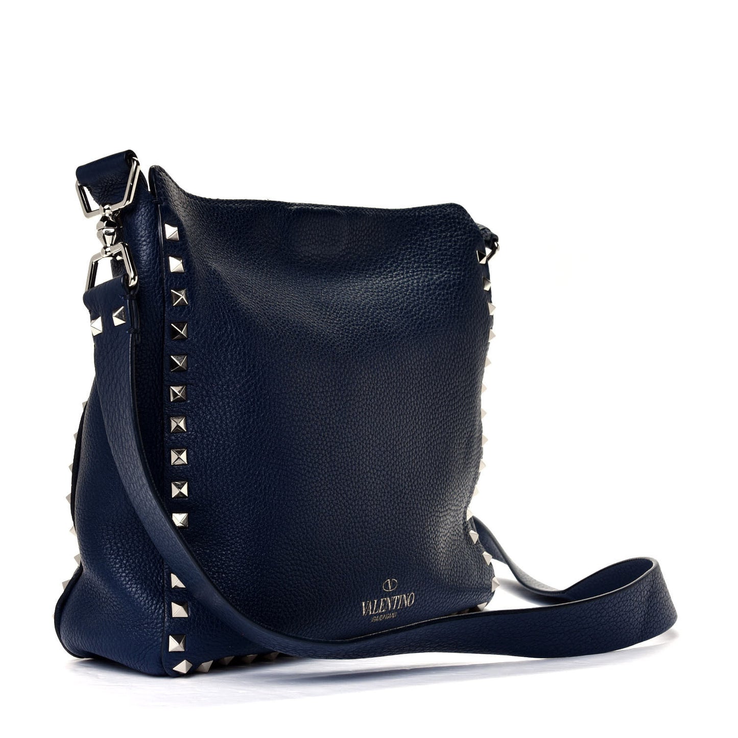 Pebbled Calfskin Small Rockstud Flip-Lock Messenger Bag Marine