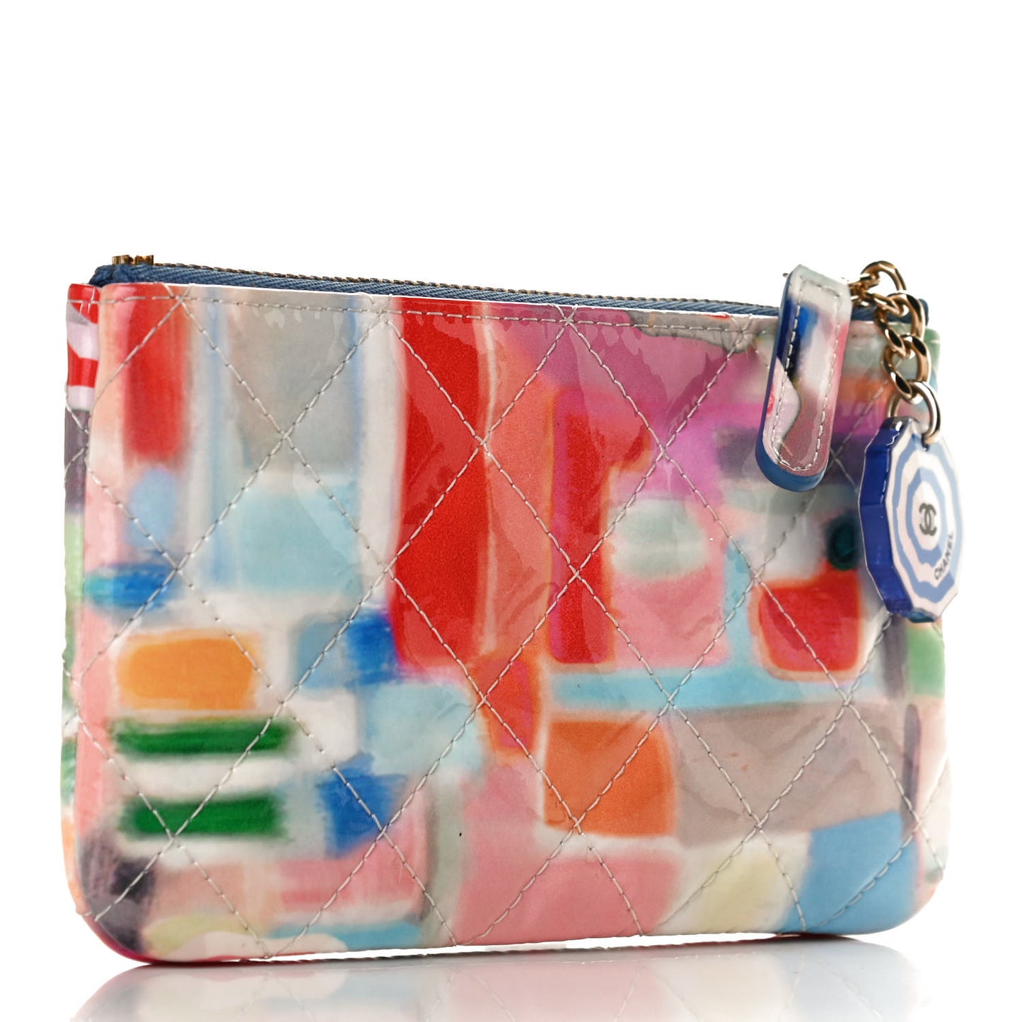 Patent Calfskin Printed Quilted Small Cosmetic Case Multicolor