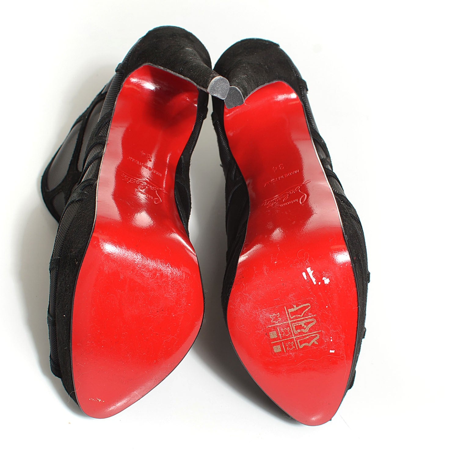 Christian Louboutin Suede Mesh Altarakna 150 Peep Toe Platform Booties 34 Black 11 of 13