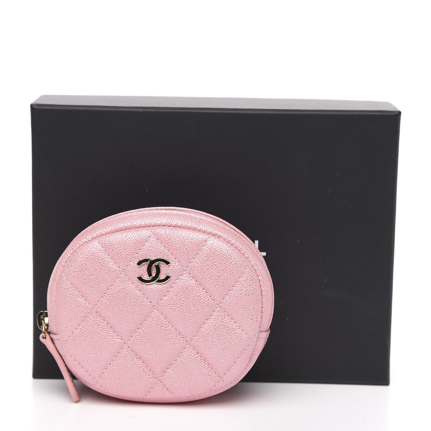 Iridescent Caviar Quilted Zip Around Classic Coin Purse Rose Pink