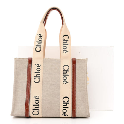 Chloe Cotton Calfskin Medium Woody Ribbon Tote White Brown 11 of 11