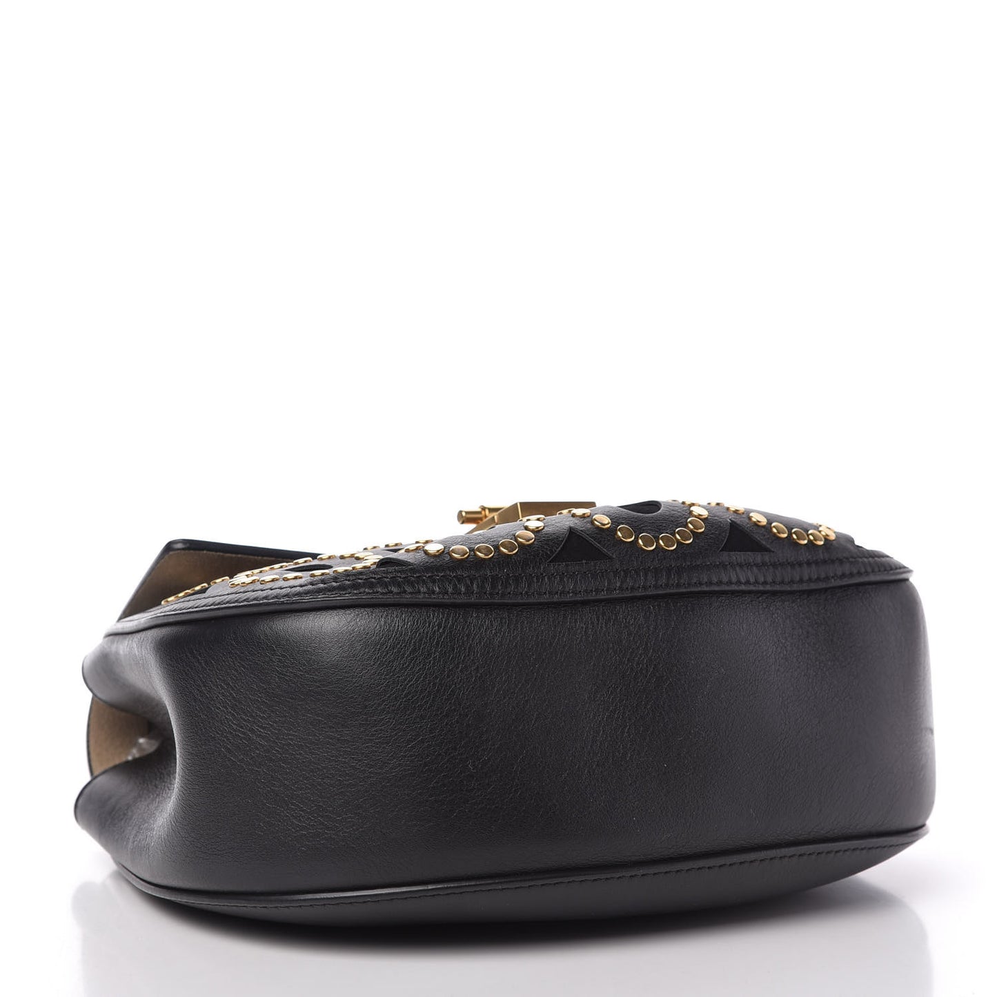 Calfskin Suede Studded Drew Shoulder Bag Black