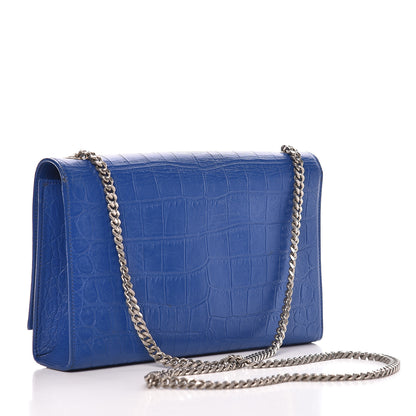 Saint Laurent Calfskin Crocodile Embossed Medium Classic Monogram Kate Tassel Satchel Bleu Majorelle 3 of 23