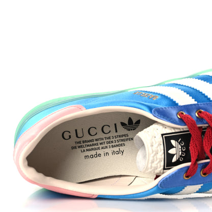 Gucci X ADIDAS Silk Duchesse Demetra Rubber Womens Gazelle Sneakers 9 Jade Capri Avio Off White 7 of 8