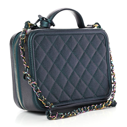 Chanel Iridescent Caviar Quilted Medium CC Filigree Vanity Case Dark Turquoise 2 of 4
