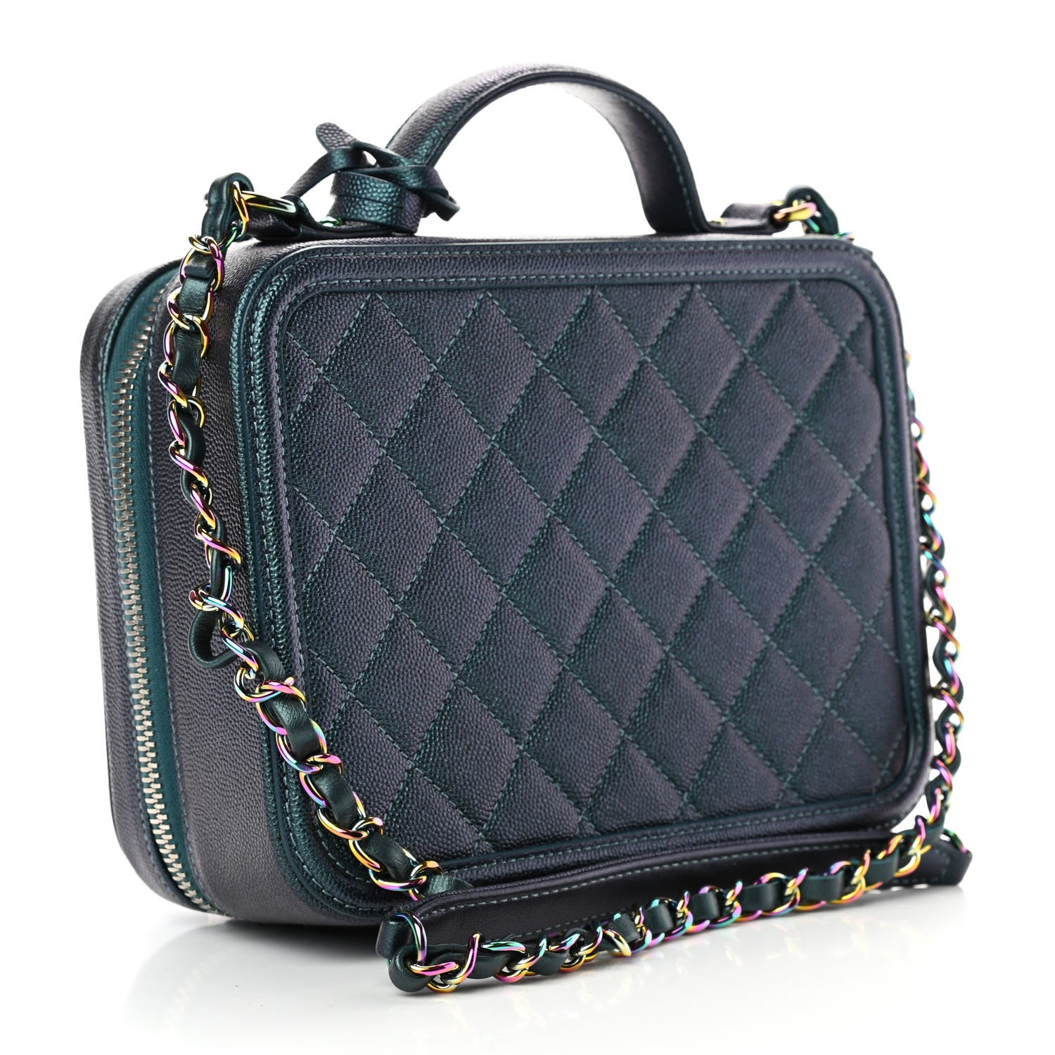Chanel Iridescent Caviar Quilted Medium CC Filigree Vanity Case Dark Turquoise 2 of 11