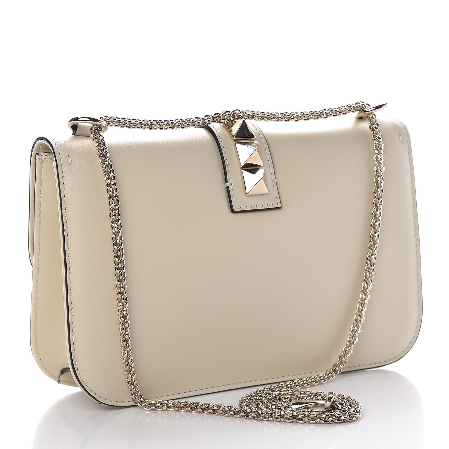 Vitello Medium Glam Lock Rockstud Flap Light Ivory