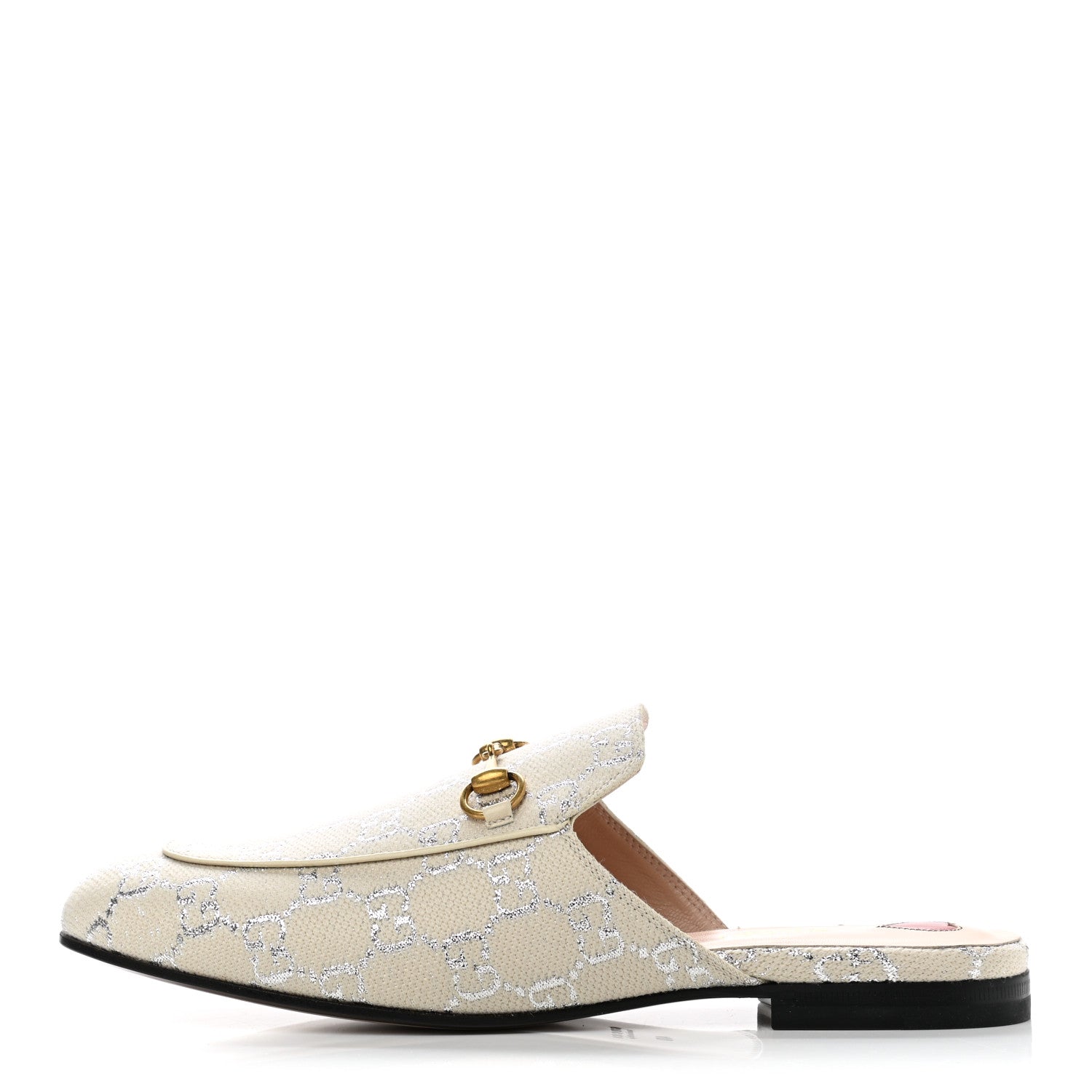 Gucci Canvas Lame GG Monogram Womens Princetown Slippers 40 Gardenia Silver 1 of 9