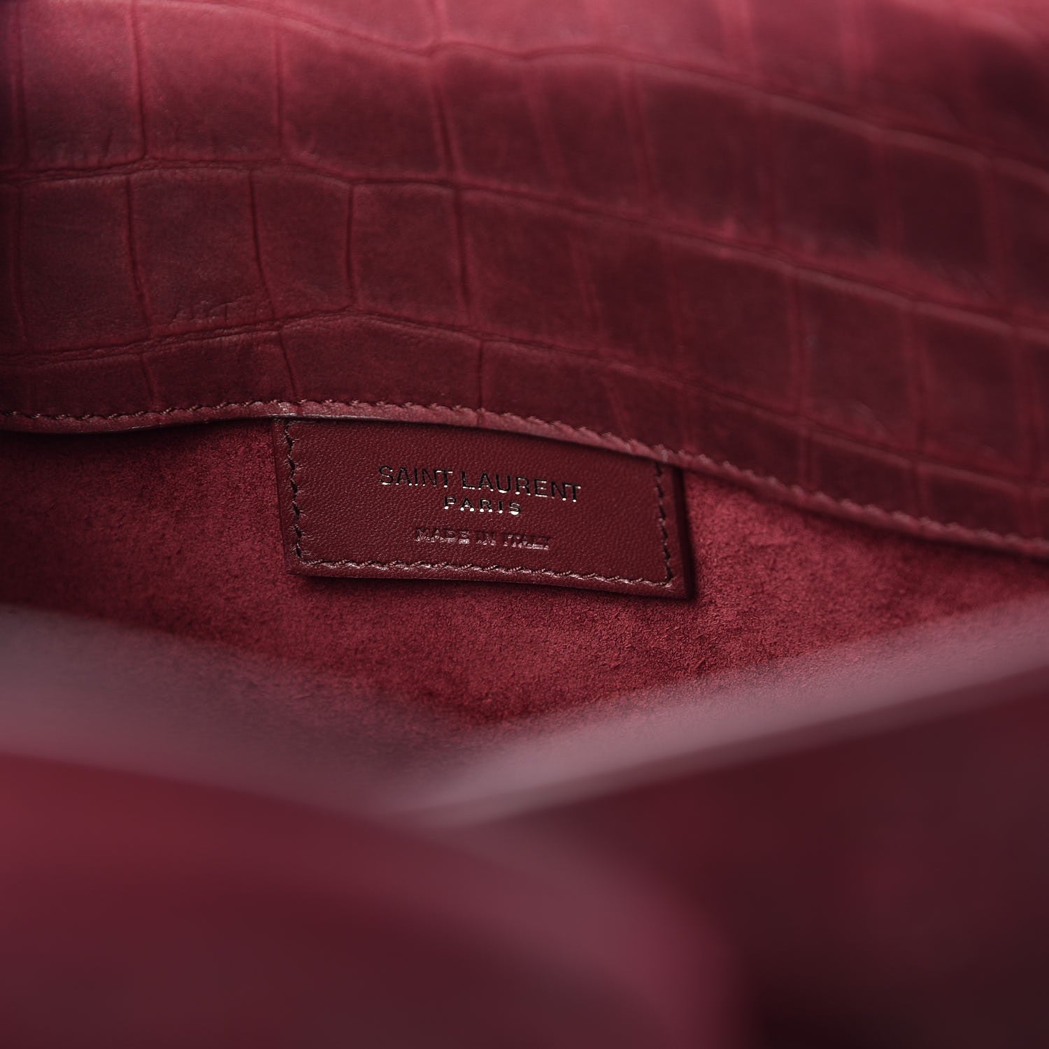 Saint Laurent Crocodile Embossed Suede Small Sac de Jour Dark Red 6 of 8