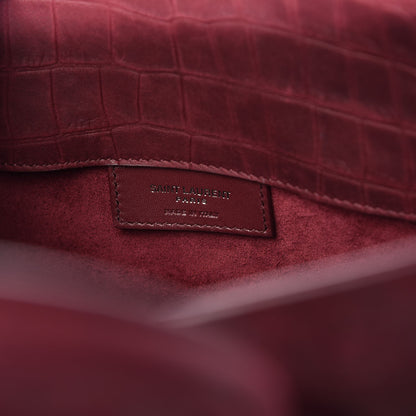 Saint Laurent Crocodile Embossed Suede Small Sac de Jour Dark Red 6 of 8