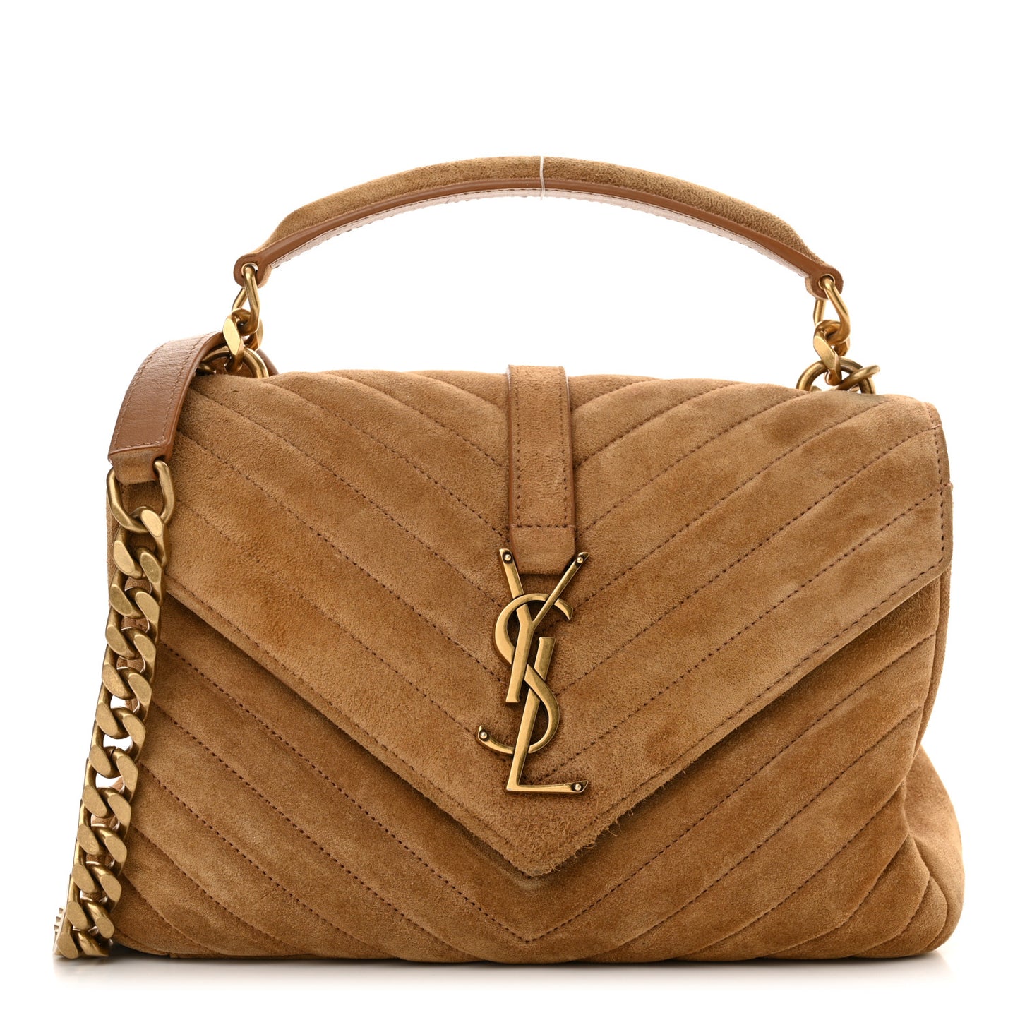 Suede Matelasse Chevron Monogram Medium College Bag Cinnamon