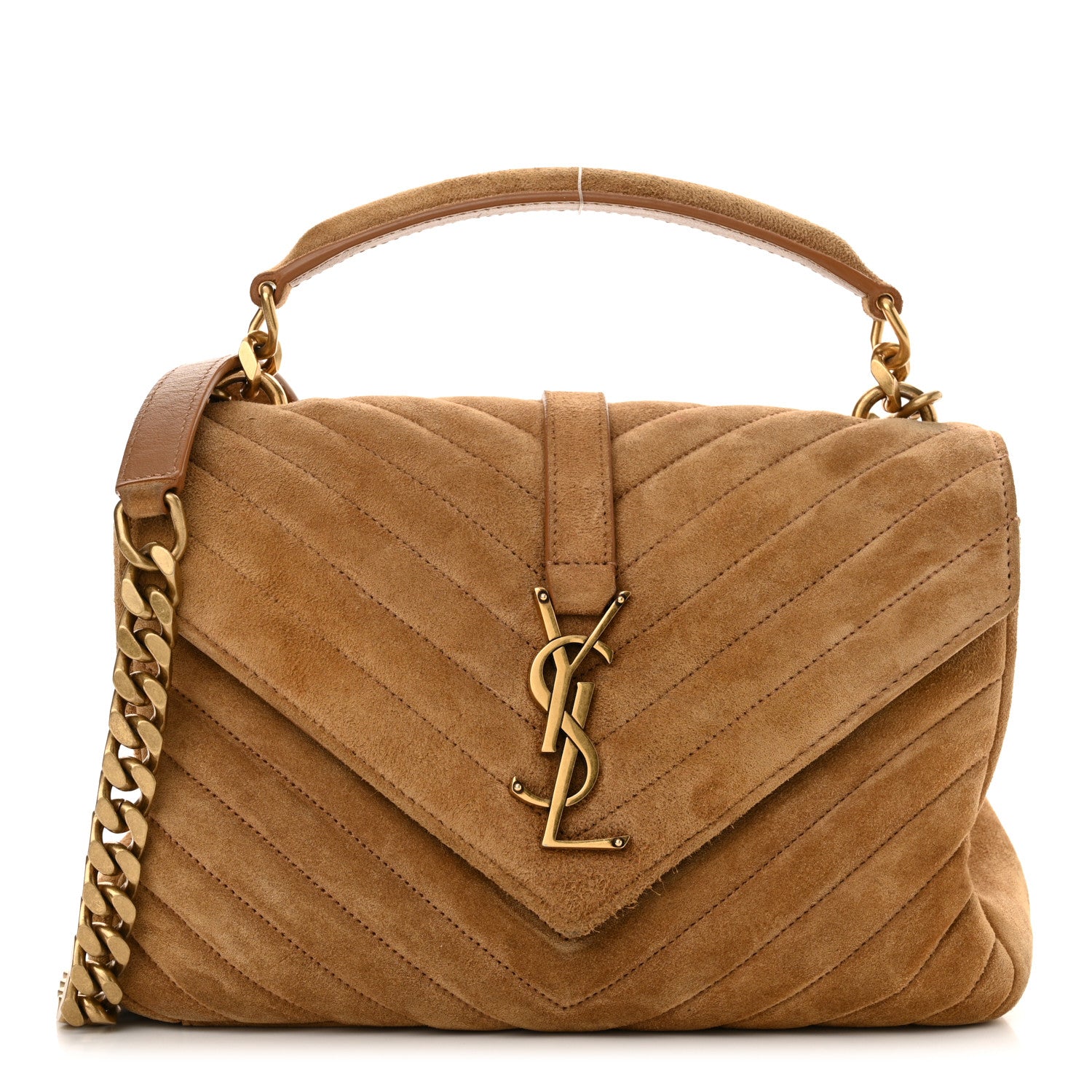 Saint Laurent Suede Matelasse Chevron Monogram Medium College Bag Cinnamon 1 of 11