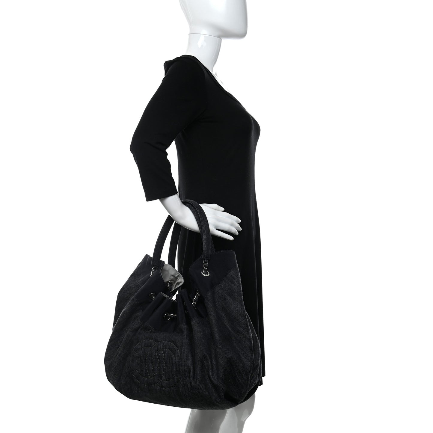 Denim Stretch Large CC Spirit Cabas Tote Blue