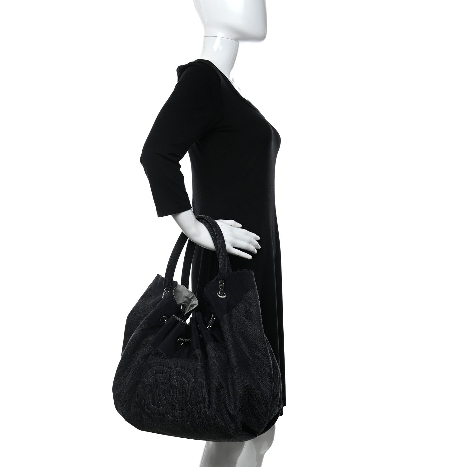 Chanel Denim Stretch Large CC Spirit Cabas Tote Blue 2 of 10