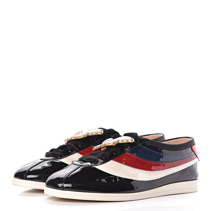 Gucci Patent Calfskin Crystal Womens Web Falacer Sneakers 40 Black 3 of 10