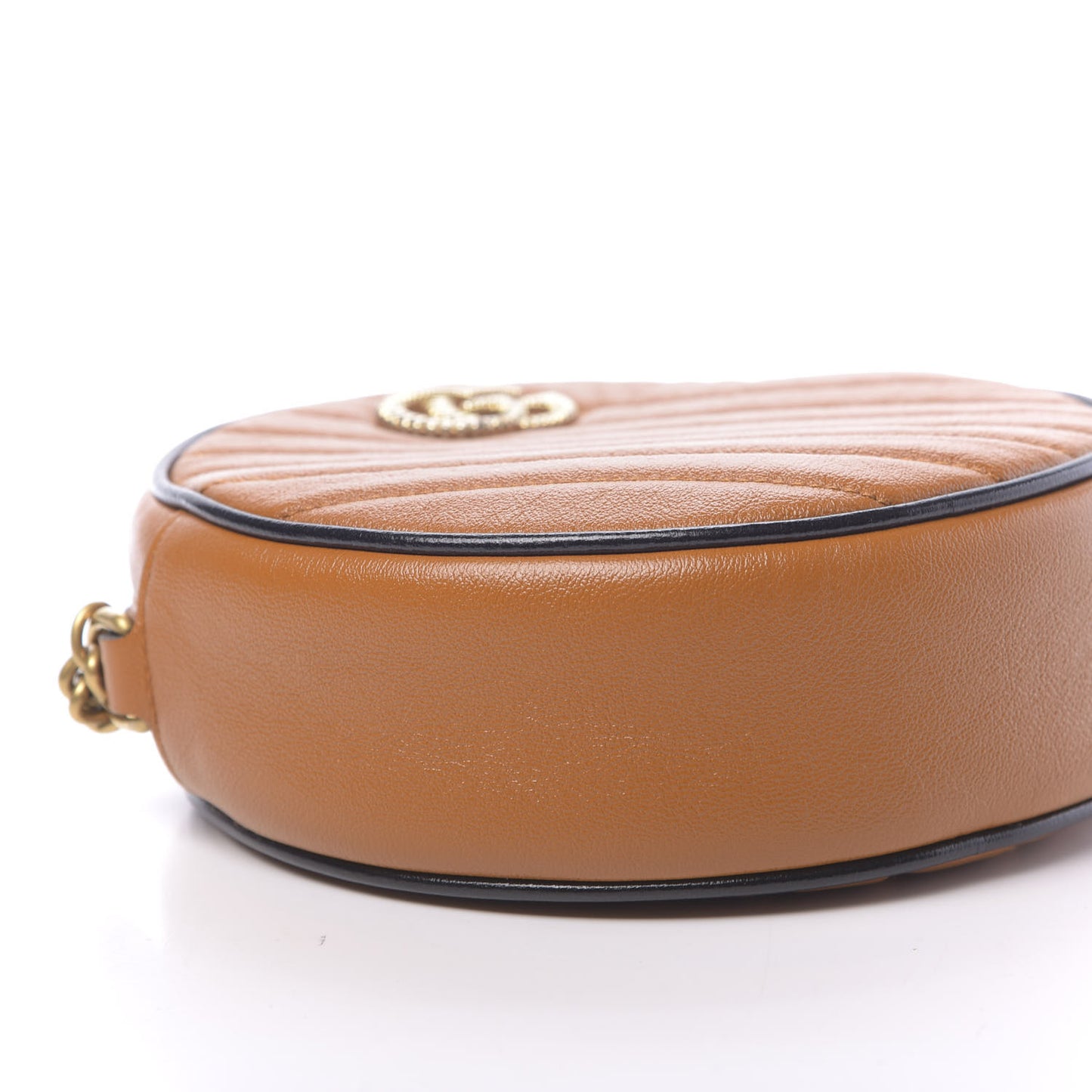Azalea Calfskin Matelasse Diagonal Mini Torchon GG Marmont Round Shoulder Bag Cognac Black